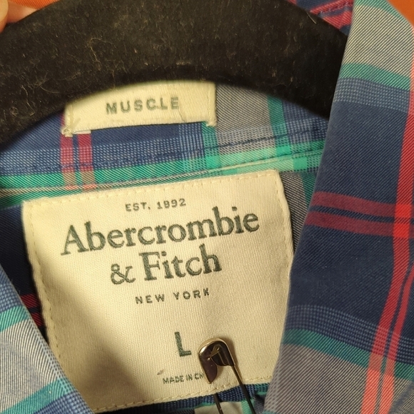 Abercrombie Fitch Plaid Button Down Shirt Blue Red L western rustic classic prep - Picture 5 of 6